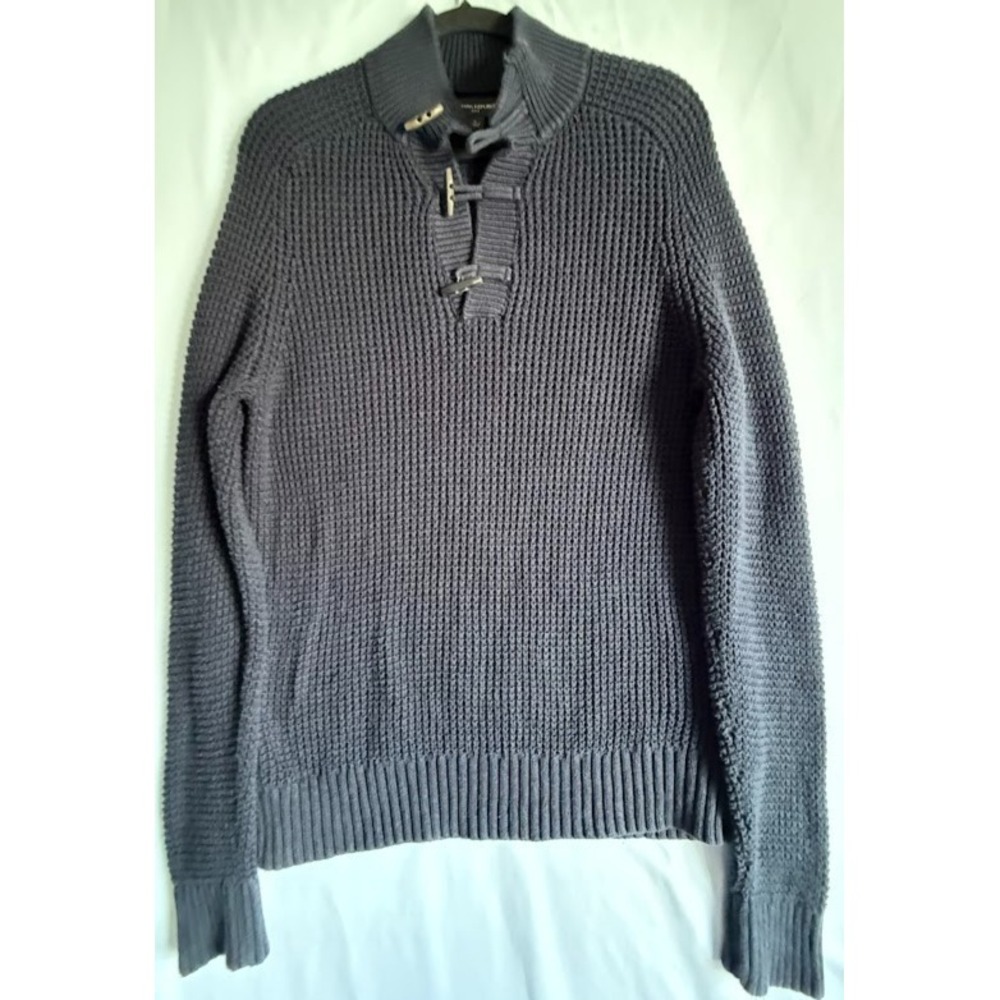 Banana Republic Sweater Men‎ M Blue 100% Cotton Chunky Knit Pullover High Neck